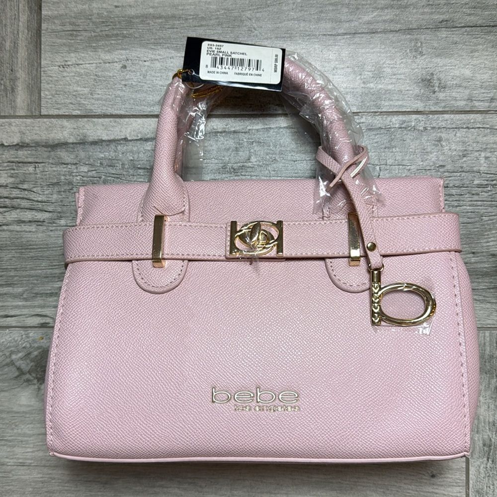 BeBe Womens Pink Faux Leather City Girl Evie Satchel Handbag Small NWT
